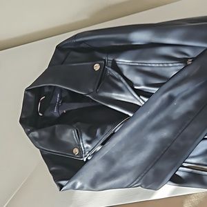 Tommy Hilfiger navy faux leather biker jacket- Medium